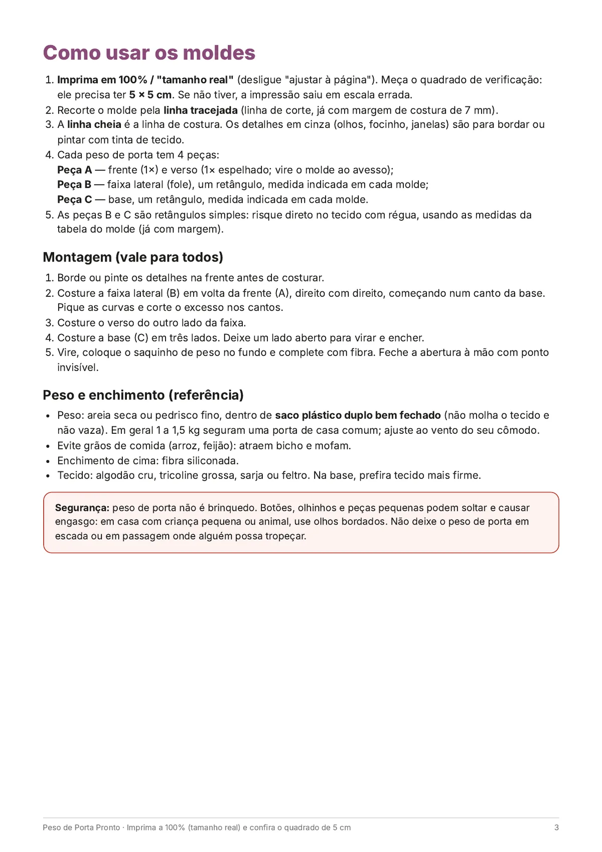 Página real do PDF Peso de Porta Pronto: como usar os moldes