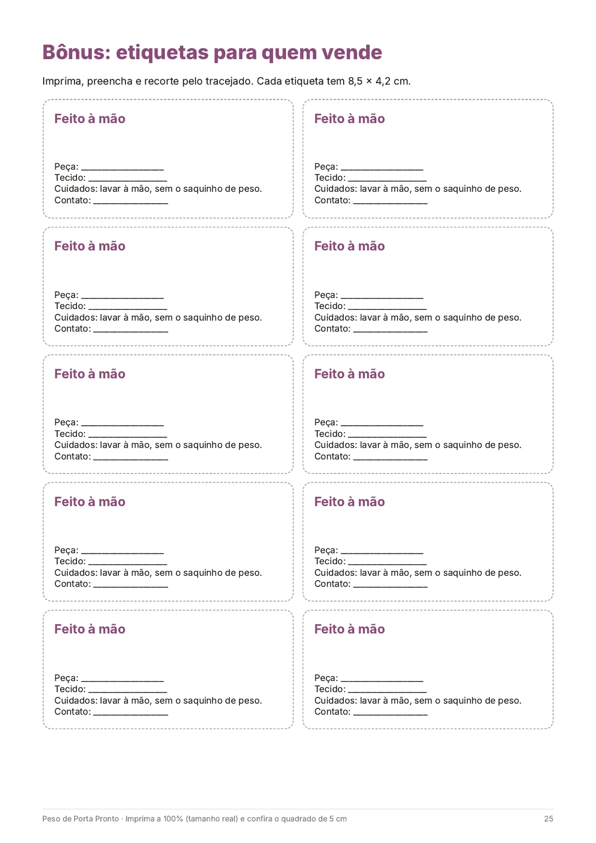 Página real do PDF Peso de Porta Pronto: etiquetas pra quem vende