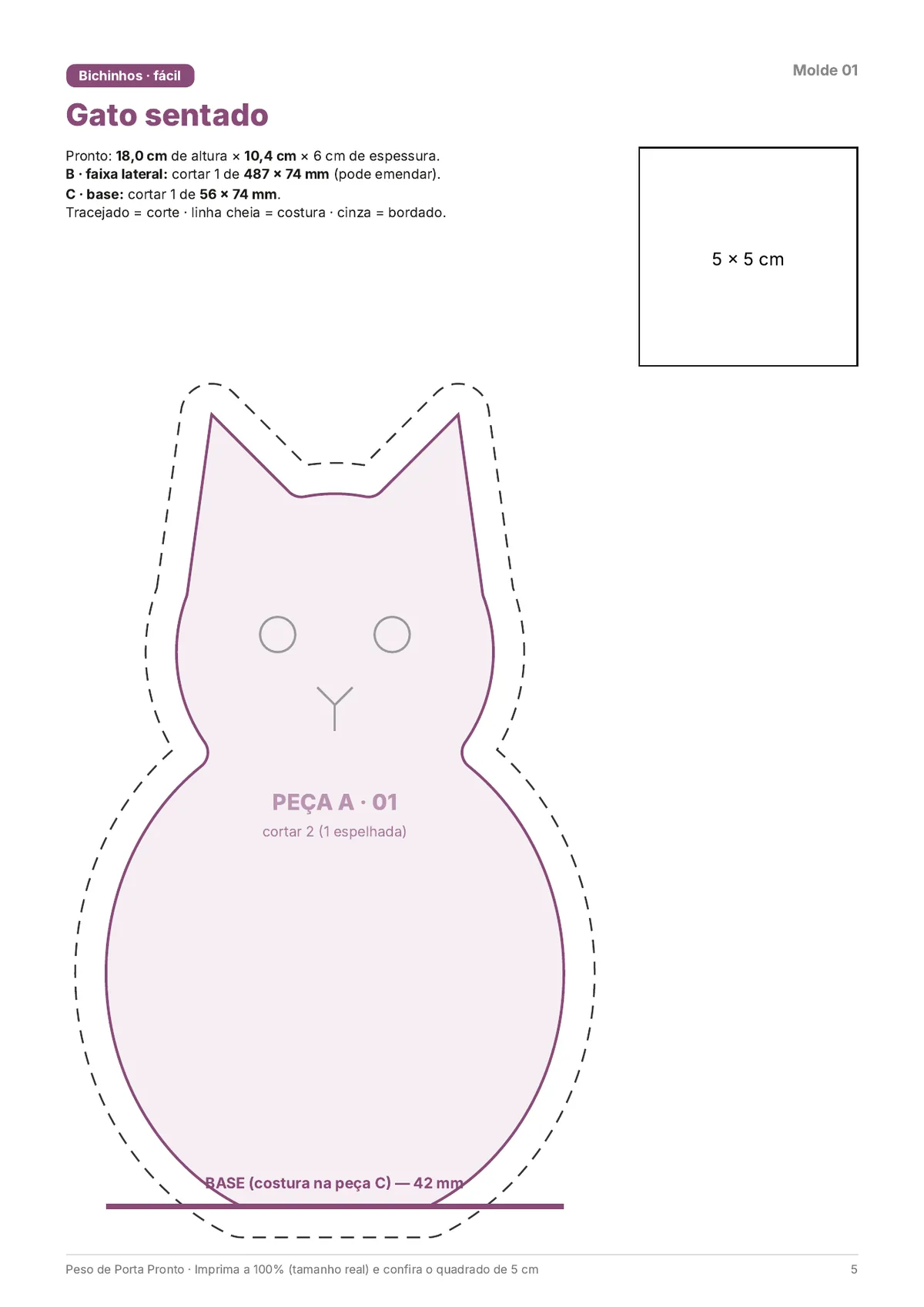 Página real do PDF Peso de Porta Pronto: molde do gato
